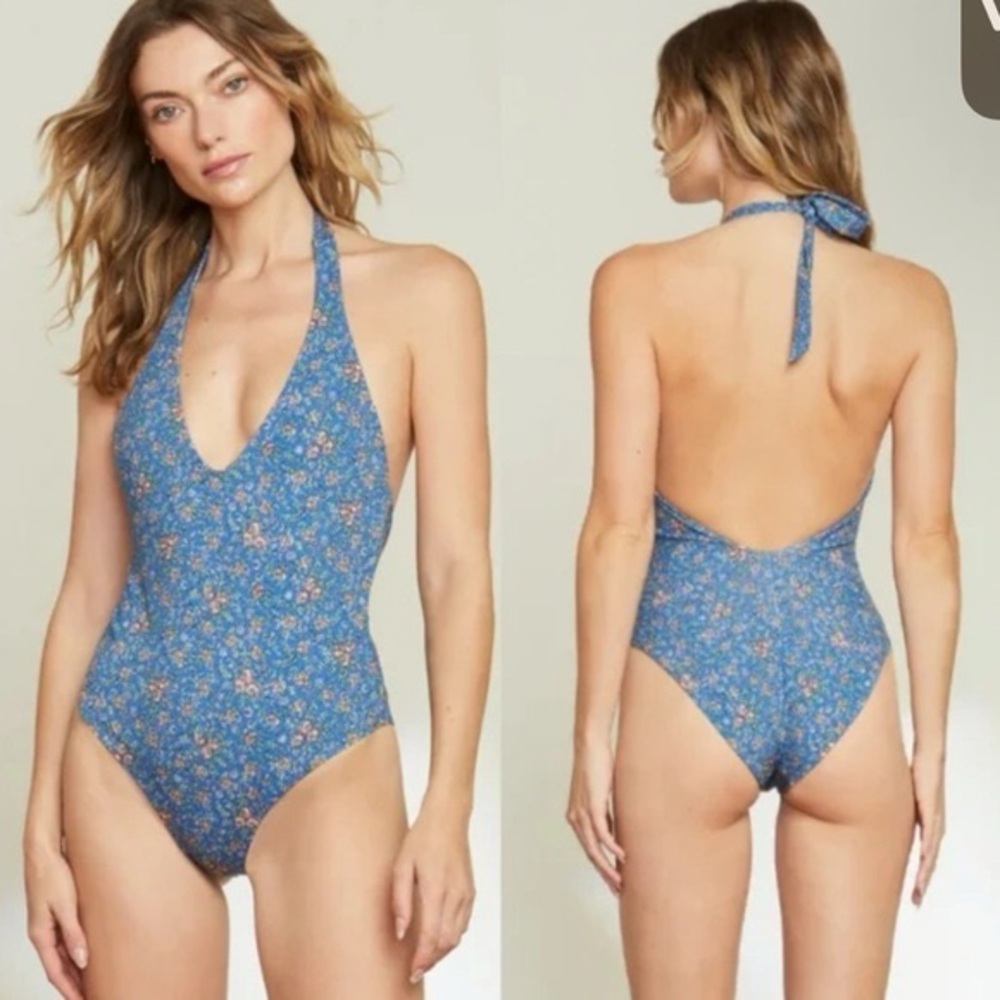 NWOT Veronica Beard Salis Paisley Plunging Halter One-Piece Swimsuit